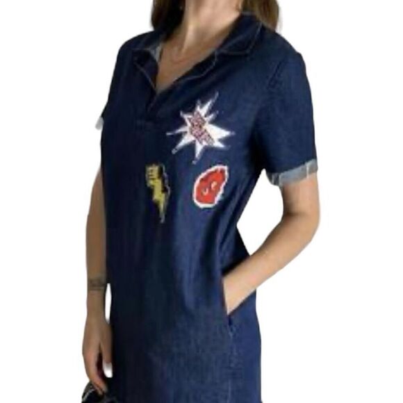 Zara Denim Distressed Hem Patches Dress L - Picture 1 of 8